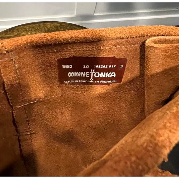 Minnetonka Three Layer Fringe Calf High Boots in Light Brown in Size 10 - Picture 8 of 10